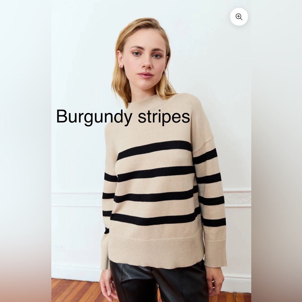 Deluc Women's Sweater in Gray with Burgundy Stripes